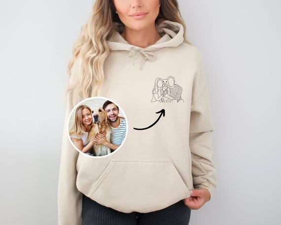 Custom Portrait Line Art Hoodie, Personalized Photo Gift for