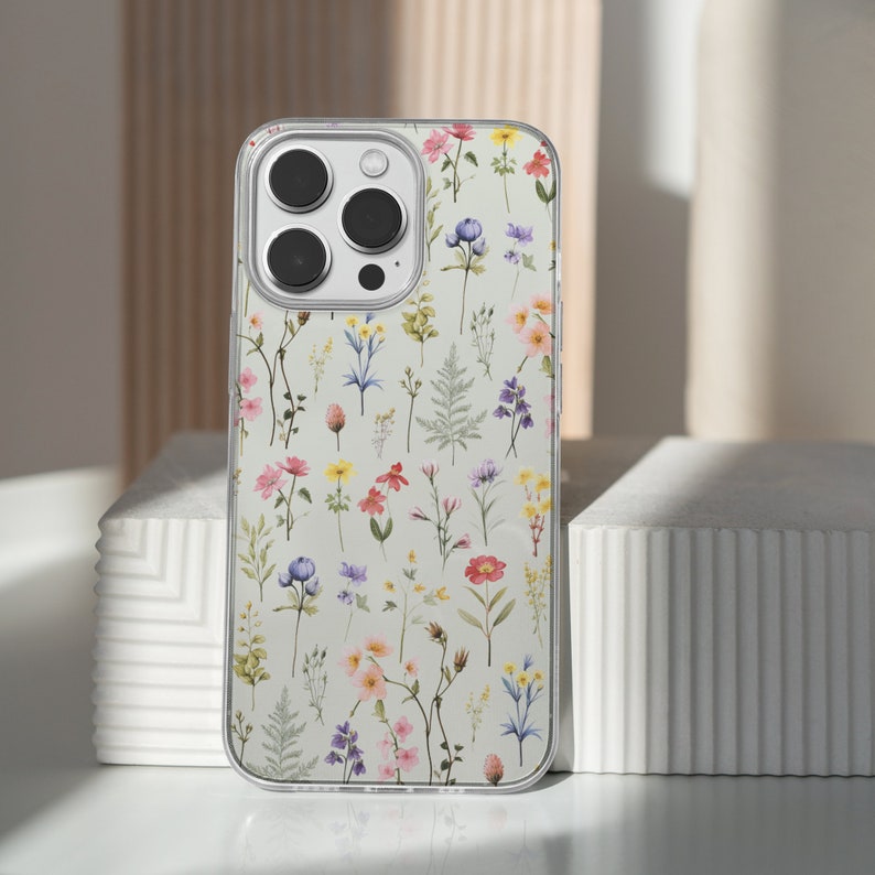 Floral iPhone Case, Flower Phone Case, Wildflowers Phone Case for iPhone 15 14 Plus Pro Max, 13 Mini, 12, 11, Trendy Aesthetic Phone Case light green