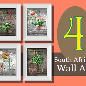 South African Botanical Collage Art Print: Vintage Map & Plant (A1 Printable)