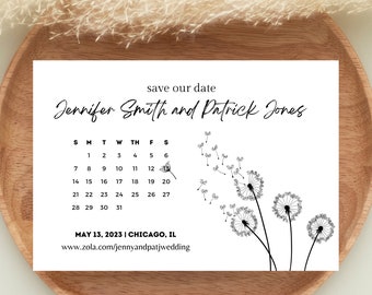 wedding save the date, Save the date with dandelion, save the date calendar,botanical save the date, save the date template, editable