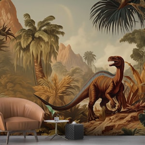 Dinosaur Wallpaper, mural for a boy. Kid wall art, Peel & Stick, removable wallpaper or regular vinyl wallpaper. For teenagers.