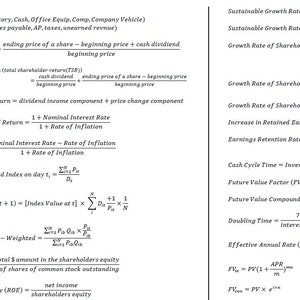 Printable Finance Formulas Cheatsheet