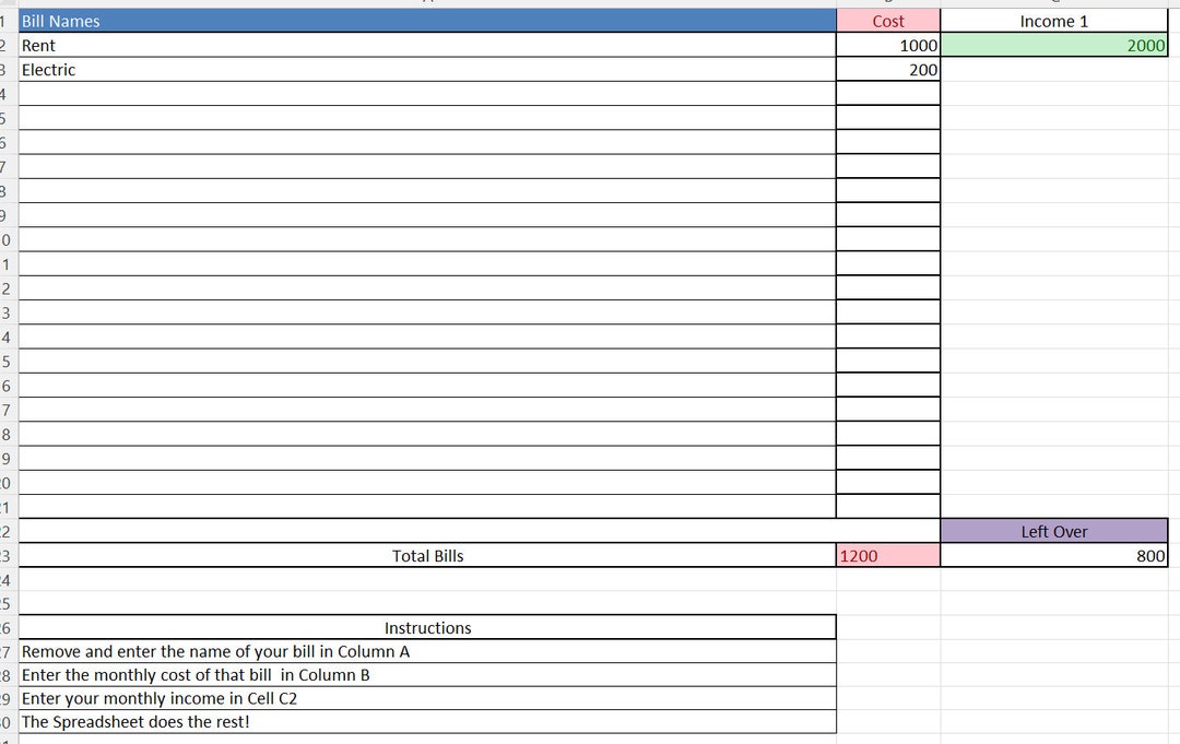 Quick and Simple Excel Budget Spreadsheet, With Built in Formulas - Etsy