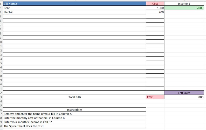 Quick and Simple Excel Budget Spreadsheet, With Built in Formulas - Etsy