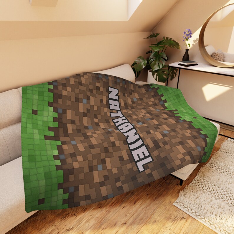 Personalized Minecraft Blanket, Custom Name Blanket, Pixelcraft Throw