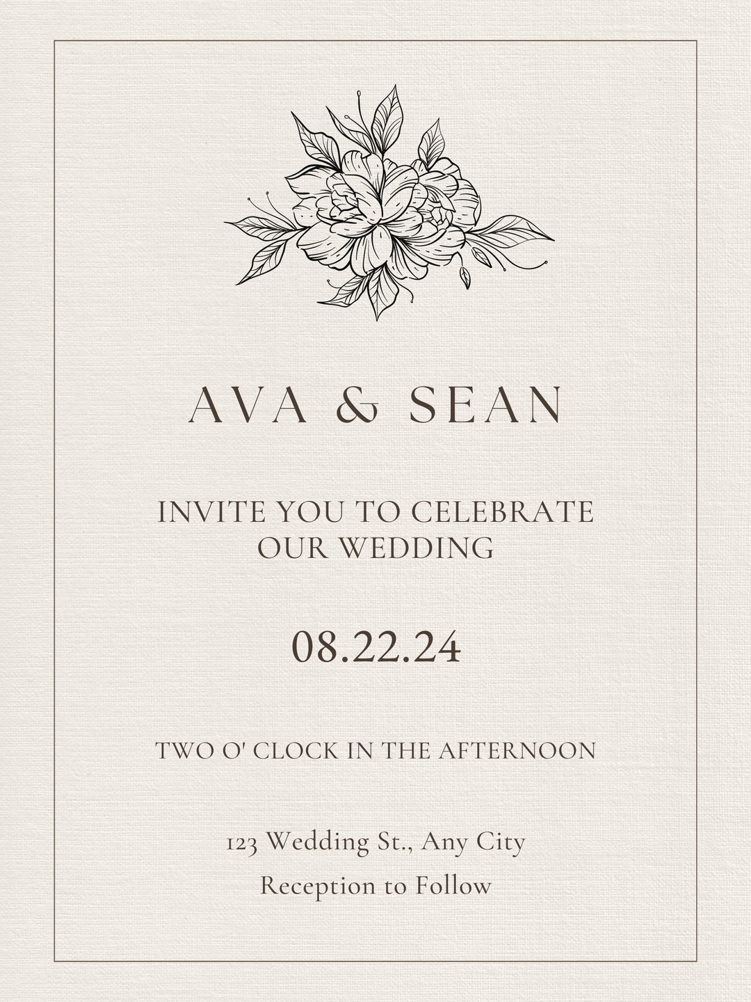 EDITABLE Minimalist Modern Floral Wedding Invitation Template Etsy