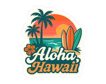 Tropical Aloha Hawaii Stickers for Travel Lovers, Beach Decor, Surfing Enthusiasts, Gift for Friends, Party Favors, Laptop Decor