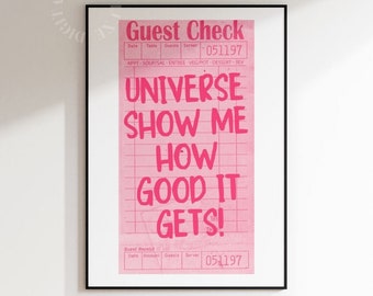 Guest Check Print Trendy Wall Art Guest Check Poster Preppy Print Universe Show Me How Good It Gets Retro Print Girly Dorm Art Aesthetic