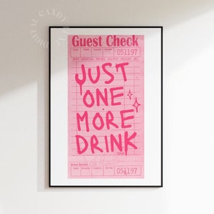 Guest Check Poster Guest Check Print Trendy Wall Art One More Drink Print Trendy Printable Art Preppy Print Preppy Wall Art Cocktail Print