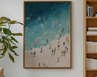 At The Beach Print Coastal Wall Art Vintage Paintings Digital Print Printable Art Beach House Decor Bathroom Prints Blue Aesthetic Ocean Art