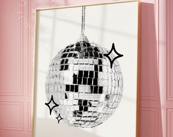 Discokugel Druck | Trendige Wandkunst Aesthetic | Disco Wandkunst | Retro Wandkunst | Funky Print | Disco Druck | Barwagen Kunst | Disco Dekor