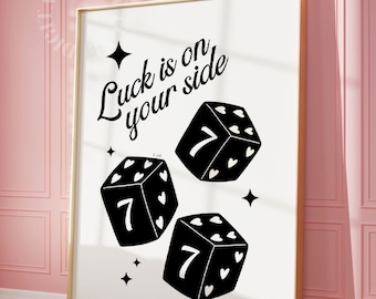 Feeling Lucky Print Trendy Wall Art Aesthetic Print Retro Wall Art Lucky You Print Dice Wall Art Retro Poster Printable Art Trendy Bar Cart