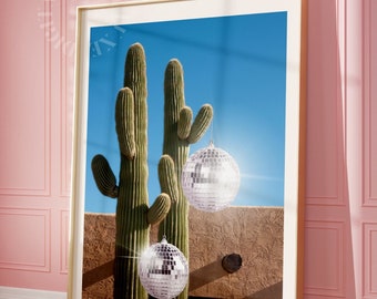 Disco Cactus Print | Trendy Wall Art | Retro Printable Art | Desert Art Print | Cactus Decor | Preppy Poster | Disco Ball Print | Funky Art