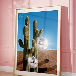 Disco Kaktus Print | Trendige Wandkunst | Retro druckbare Kunst | Wüste Kunstdruck | Kaktus Dekor | Preppy Poster | Discokugel Druck | Funky Art