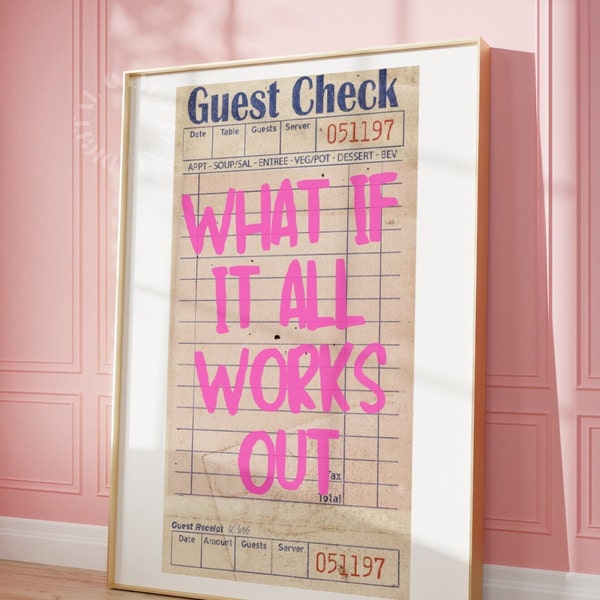 Guest Check Print Trendy Wall Art Preppy Print Guest Check Poster What If It All Works Out Print Retro Wall Art Trendy Printable Art Girly