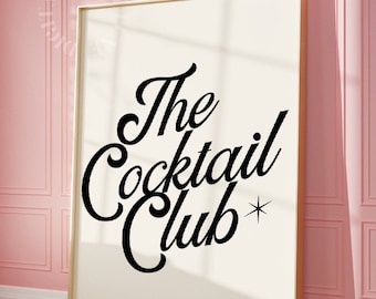 The Cocktail Club Wydrukuj Modną sztukę ścienną Wydruk wózka barowego Sztuka ścienna retro Plakat Preppy Estetyczna Modna sztuka do druku Funky Cocktail Wydrukuj