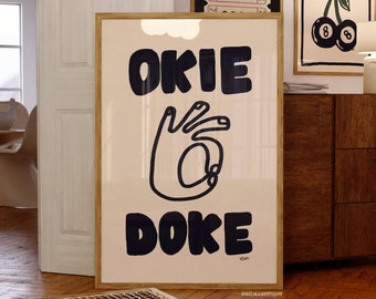 Okie Doke Poster Retro Wall Art Prints And Posters Funky Wall Decor Apartment Gallery Wall Print Trendy (Unframed) Shipped Posters Beige
