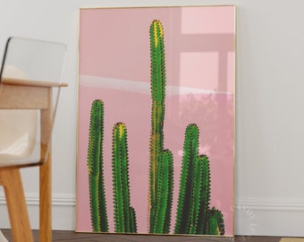 Pink Cactus Print Trendy Wall Art Boho Print Cactus Decor Trendy Printable Art Preppy Print Pink Wall Art Girly Dorm Wall Art Eclectic Retro