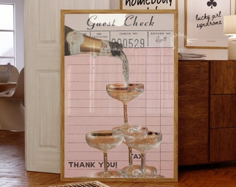 Champagne Guest Check Print Trendy Wall Art Prints Bar Cart Decor Pink Art Girly Trendy Printable Art Preppy Digital Prints Aesthetic