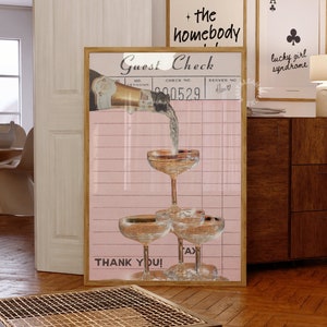 Champagne Guest Check Print Trendy Wall Art Prints Bar Cart Decor Pink Art Girly Trendy Printable Art Preppy Digital Prints Aesthetic