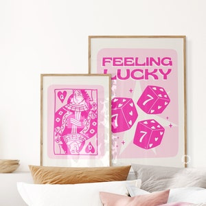 Girly Pink Print Set de 2 impresiones de arte de pared de moda conjunto de impresiones digitales impresiones de pared de moda rosa pared arte Ace tarjeta imprimible arte retro carteles