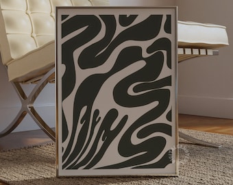 Abstract Trendy Wall Art Prints Black White Retro Print Funky Wall Art Groovy Printable Art Trendy Wall Decor Neutral Home Wavy Art Digital