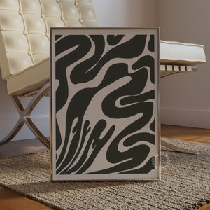 Abstrakte Trendy Wand Kunst Schwarz Weiß Retro Print Funky Wand Kunst Groovy druckbare Kunst Trendy Wand Dekor Neutral Home Wellig Art Digital