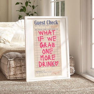 Trendy Prints Guest Check One More Drink Wall Art Print Bar Cart Decor Retro Trendy Printable Art Girly Preppy Poster Digital Prints Pink