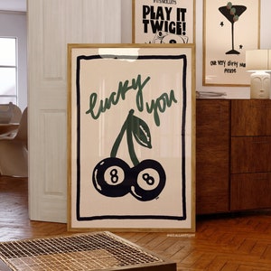8 Ball Cherry Print Retro Wall Art Prints And Posters Lucky You Aesthetic Wall Decor Apartment Bar Cart (Unframed) Black And White Prints