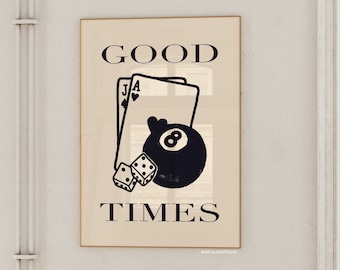 Good Times Print Aesthetic Prints And Posters Retro Wall Art 8 Ball Poster Apartment Decor Wall Prints (Unframed) Trendy Black And White Art