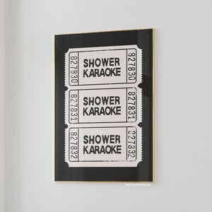 Shower Karaoke Print Trendy Wall Art Bathroom Posters Ticket Print Black And White Wall Prints Aesthetic Wall Decor Printable Digital Prints