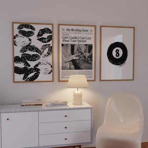 Trendy Print Set Of 3 Black And White Wall Art Prints Aesthetic Printable Art Digital Prints Girly Bedroom Decor Newspaper Poster 8 Ball Art