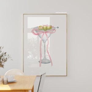 Dirty Martini Print Trendy Wall Art Prints And Posters Coquette Room Decor Girly Bow Poster (Unframed) Bar Cart Prints Pink Wall Art Cute