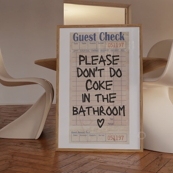 Gast Check Print Bitte nicht Do Coke In The Badezimmer Print Gast Check Poster Trendige Wandkunst Ästhetischer Retro Druck Preppy Funky Wandkunst