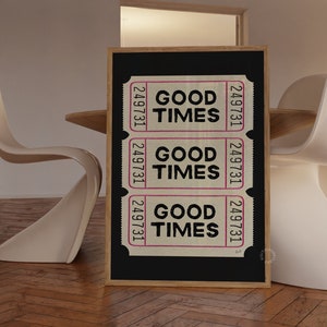 Trendy Wall Art Prints Retro Good Times Ticket Print Black White Wall Art Trendy Printable Art Digital Prints Retro Bar Cart Decor Preppy image 3