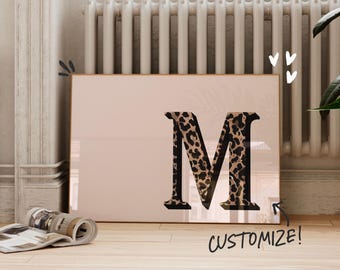 Custom Initial Print Girly Wall Art Leopard Cheetah Poster Printable Custom Wall Art Dorm Bedroom Above Bed Trendy Retro Animal Print