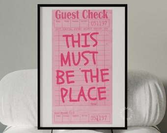 Guest Check Print Trendy Wall Art Prints Retro Pink Wall Decor Aesthetic Wall Art Preppy Apartment Decor Trendy Printable Art Digital Prints