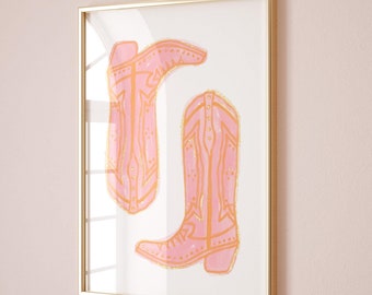 Cowgirl Stiefel Druck Rosa und Orange Wand Kunst Drucke Ästhetik Wohnheim Dekor Girly Wand Druck Poster druckbare Kunst Digitaldruck Girly Zimmer