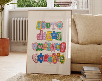 Lo estás haciendo increíble, cariño, impresión de álbum de recortes, letras, póster, impresiones de arte de pared de moda, decoración de pared estética femenina, imprimibles para dormitorio, impresión digital