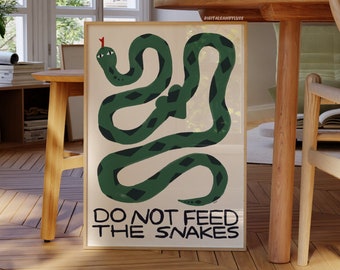 Aesthetic Prints And Posters Trendy Wall Art Print Retro Wall Decor Apartment Wall Prints Shipped (Unframed) Snake Wall Art Hand Drawn Funky
