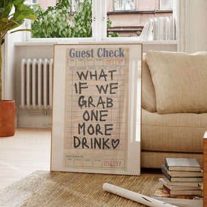 Guest Check Poster Bar Cart Prints One More Drink Wall Art Prints And Posters Shipped (Unframed) Bar Cart Accessories Cute Apartment Decor