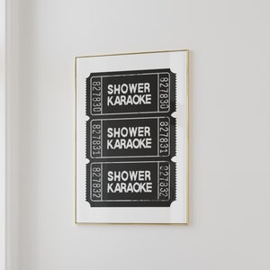 Shower Karaoke Print Bathroom Wall Decor Trendy Prints And Posters Ticket Print (Unframed) Black And White Wall Art Prints Funny Home Decor