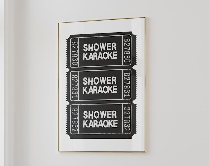 Shower Karaoke Print Bathroom Wall Decor Trendy Prints And Posters Ticket Print (Unframed) Black And White Wall Art Prints Funny Home Decor