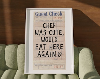 Trendy Prints Guest Check Wall Art Prints And Posters Kitchen Wall Decor Bar Cart Art Digital Prints Aesthetic Guest Check Art Chef Was Cute