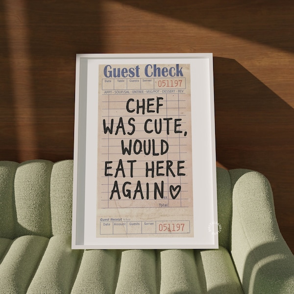 Trendy Prints Guest Check Wall Art Prints And Posters Kitchen Wall Decor Bar Cart Art Digital Prints Aesthetic Guest Check Art Chef Was Cute