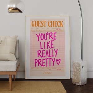 Vous êtes vraiment jolie, impression de chèques invités rose et orange, impressions d'art mural, affiche de dortoir girly, impression de chambre, impression esthétique rose, art numérique