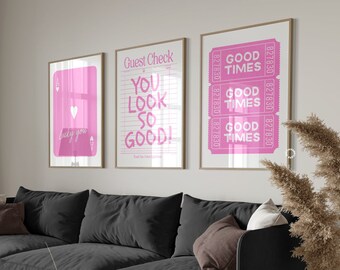 Guest Check Print Set Of 3 Trendy Wall Art Prints Pink Wall Art Digital Prints Set Three Print Set Girly Wall Decor Bedroom Prints Poster