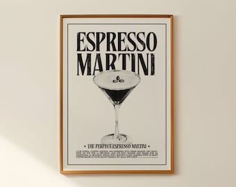 Espresso Martini Print Trendy Bar Cart Decor Retro Wall Art Prints And Posters Aesthetic (Unframed) Martini Cocktail Prints Bar Cart Print