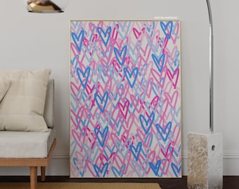 Pink And Blue Prints Girly Wall Art Aesthetic Poster Hearts Print Pink Dorm Decor Trendy Wall Prints Digital Print Printable Art Girls Room