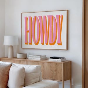 Impresiones artísticas de pared en rosa y naranja, póster de Howdy, decoración de habitación de niñas, impresiones para dormitorio (sin marco), impresión estética de pared, arte de pared con paisaje horizontal en rosa